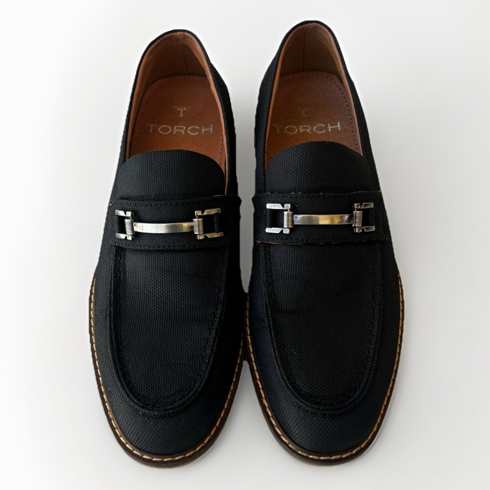 Torch Black Slip-On Loafers Mens Sz 8 Textile Leather Shoes Classic Casual Solid